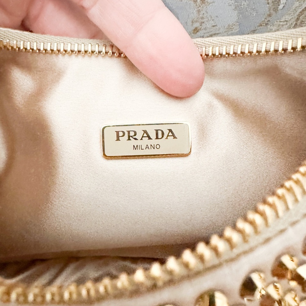 In Stores! Prada Crystal Embellished Metallic Re-Edition 2005 Gold Shoulder Bag - Picture 9 of 16